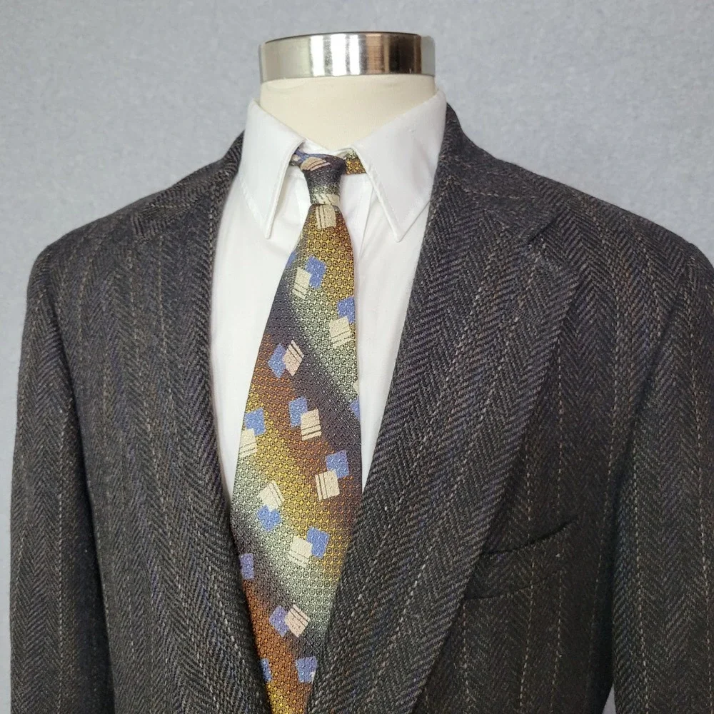 Chaps Ralph Lauren Mens Brown Herringbone Striped Wool Blazer Sport Coat USA 44?